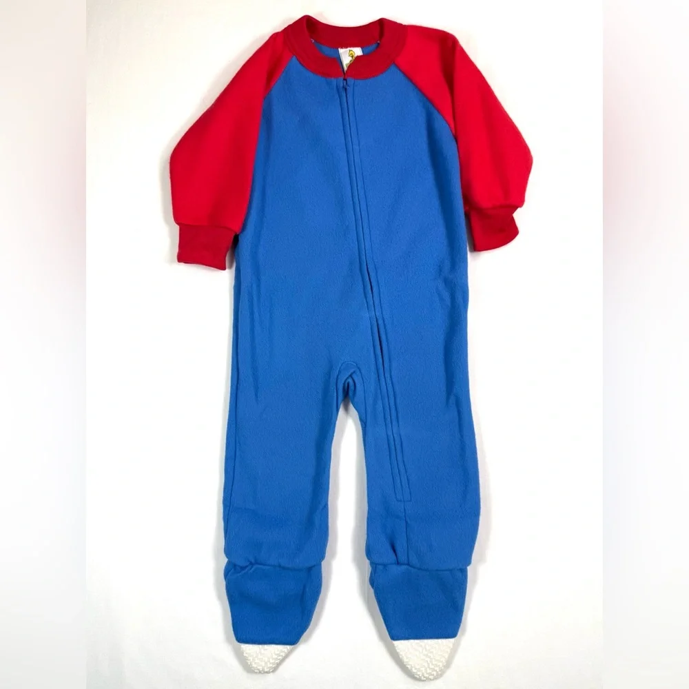 VINTAGE SESAME‎ STREET Toddler Boys Fleece Footed Pajamas 1T Big Bird 80s Retro
